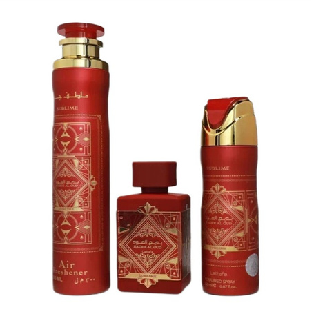 Zestaw Sublime Badee Al Oud EDP spray 100ml + PERFUMED SPRAY 200ml + AIR FRESHENER 300ml	